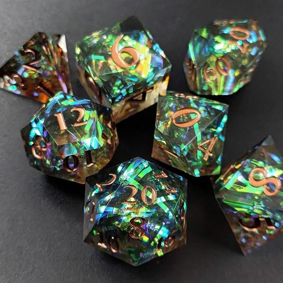 Phoenix Glint | Sharp Edge Dice | Resin | 7 Piece Set