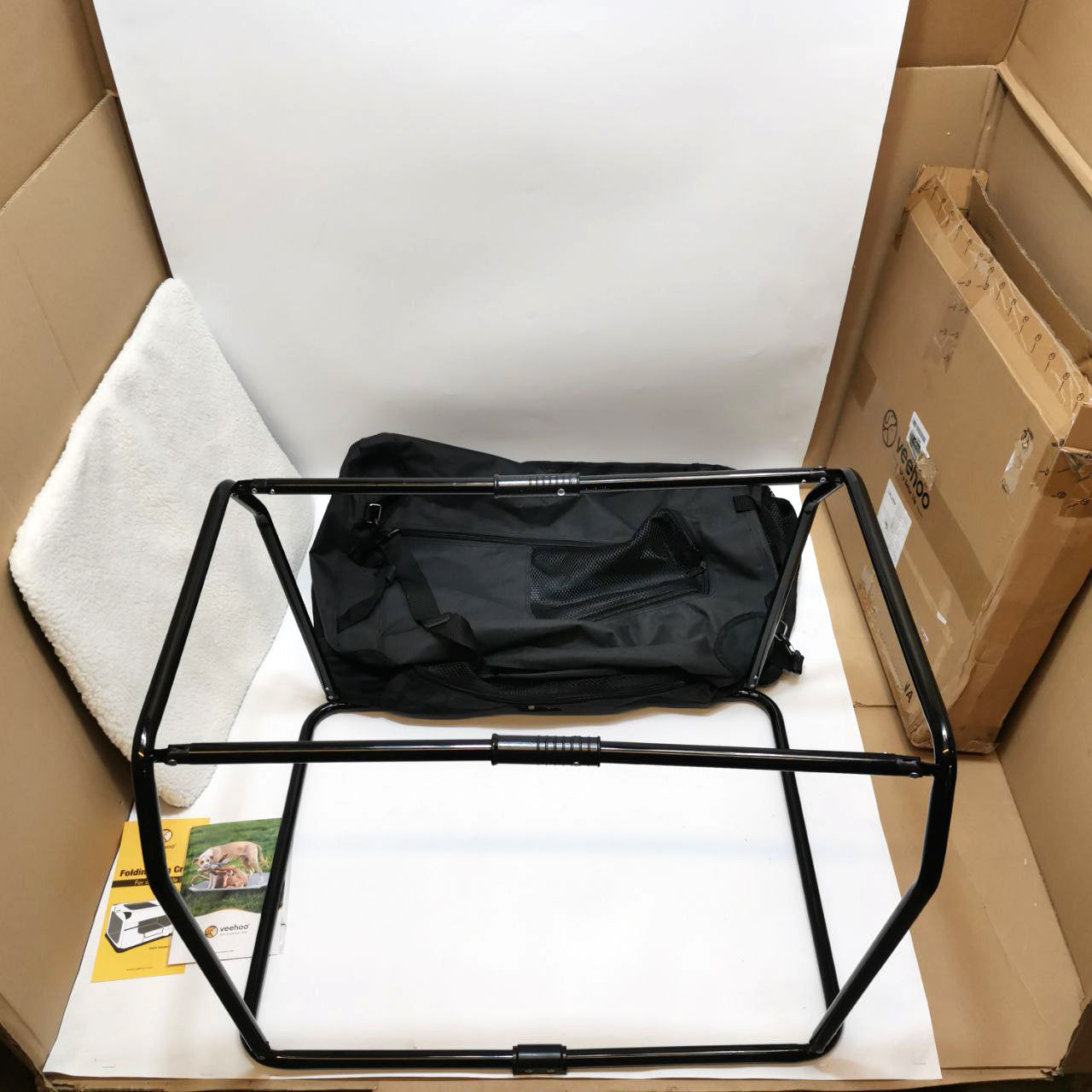 Veehoo 28-Inch Soft Dog Crate | Foldable 3-Door Travel Pet Kennel