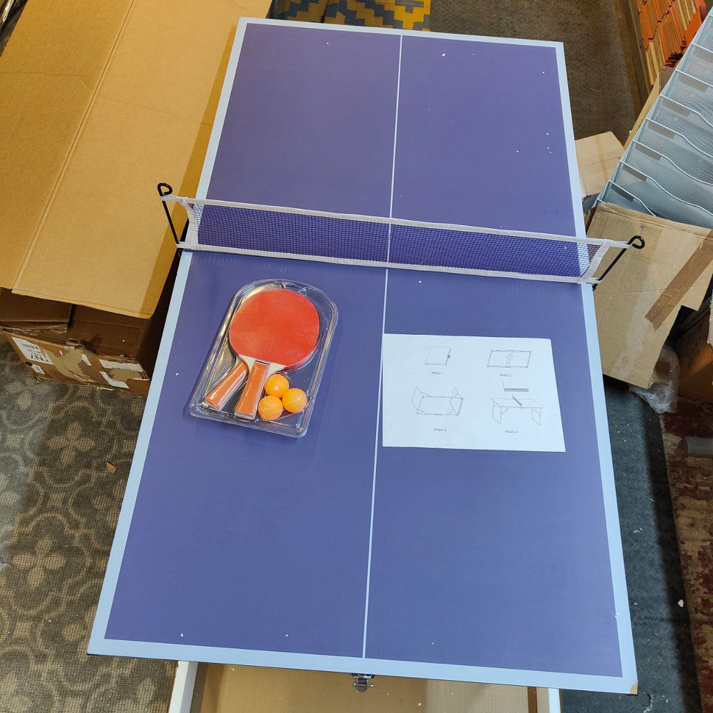 REXOUS Midsize Folding Ping Pong Table Set - 54" x 30" Portable Game Table
