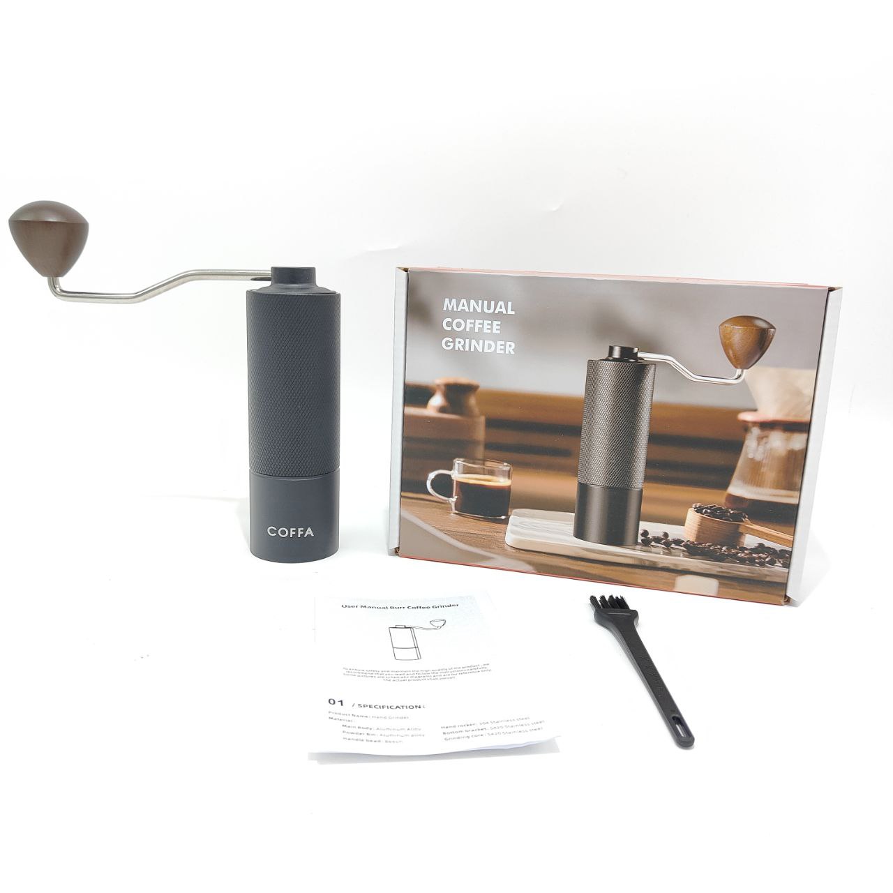 COFFA Manual Coffee Grinder | Stainless Steel Adjustable Burr Hand Crank