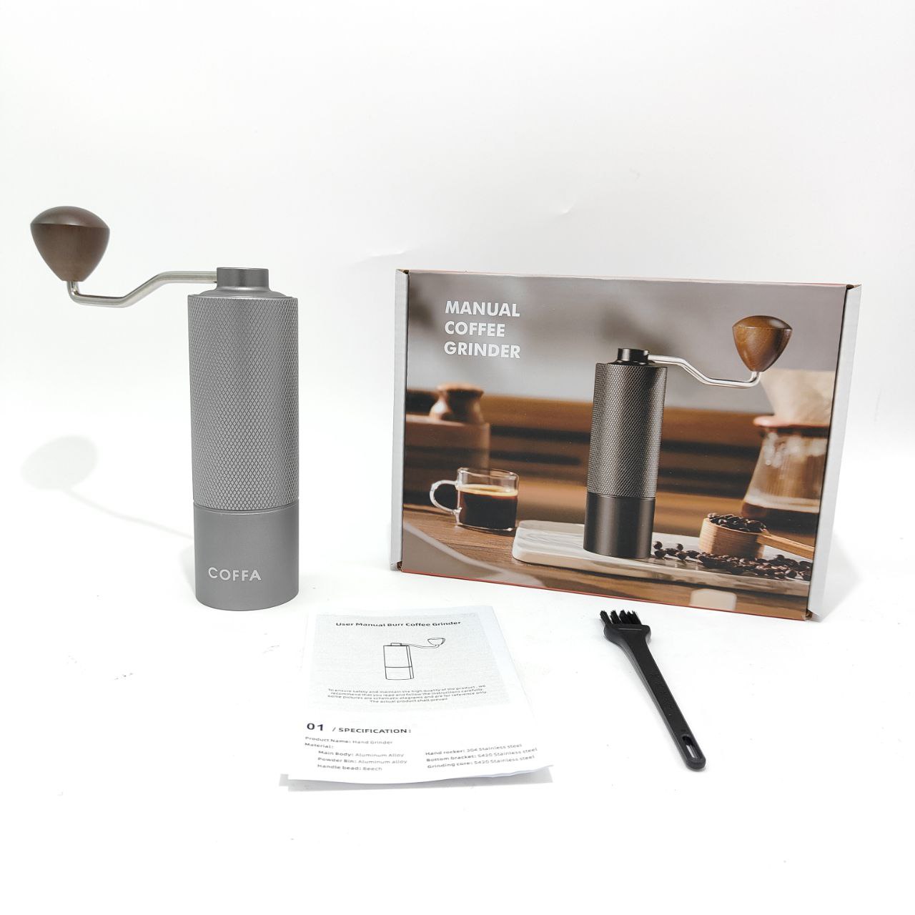 COFFA Manual Coffee Grinder | Stainless Steel Adjustable Burr Hand Crank