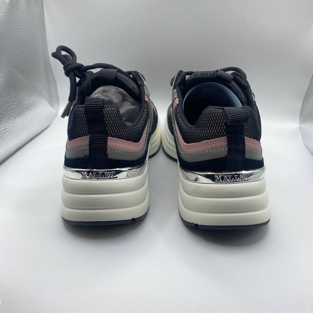Mallet Cyrus Women's Leather Mesh Trainers – Black Grey Pink – UK 4