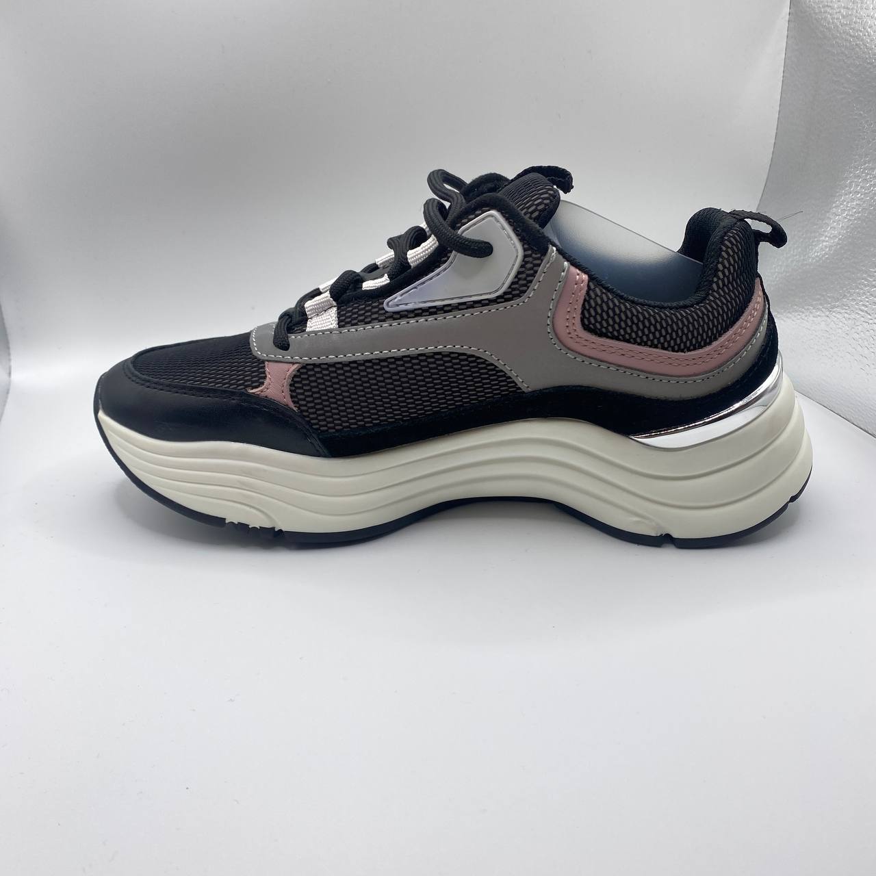 Mallet Cyrus Women's Leather Mesh Trainers – Black Grey Pink – UK 4