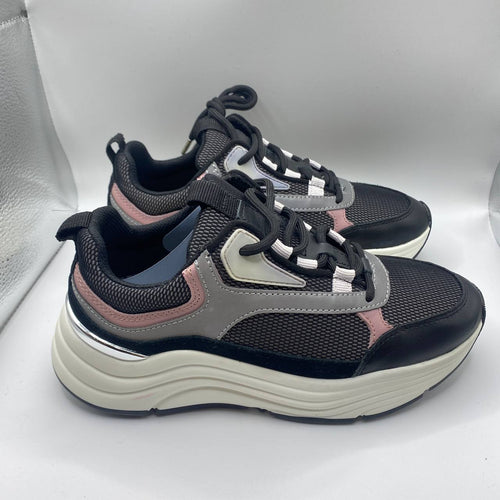 Mallet Cyrus Women's Leather Mesh Trainers – Black Grey Pink – UK 4