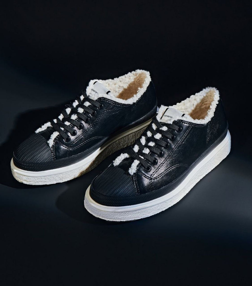 Armani Women's Black Leather Faux Fur Sneakers - UK 5 | EU 38