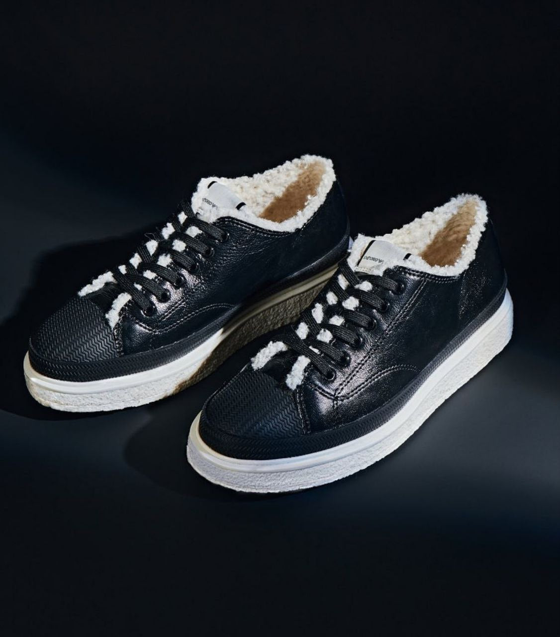 Armani Women's Black Leather Faux Fur Sneakers - UK 5 | EU 38