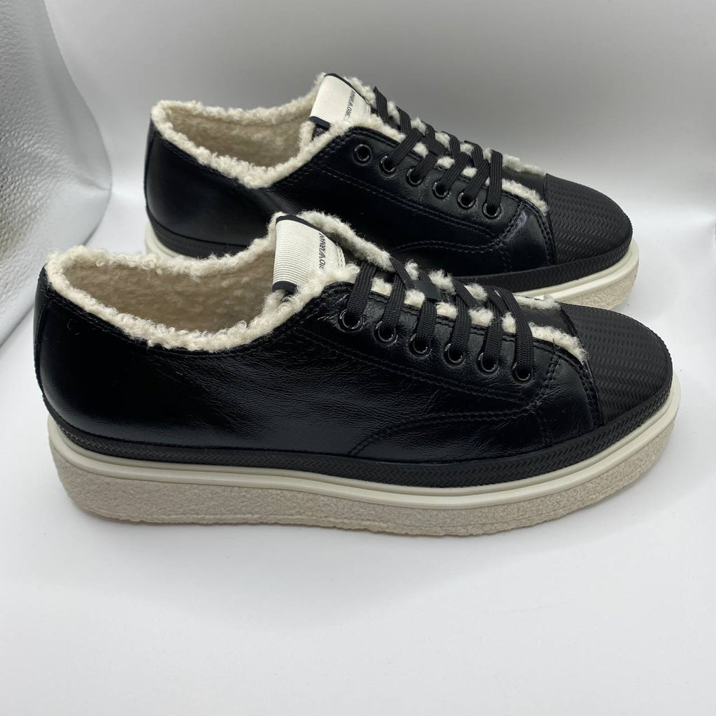 Armani Women's Black Leather Faux Fur Sneakers - UK 5 | EU 38