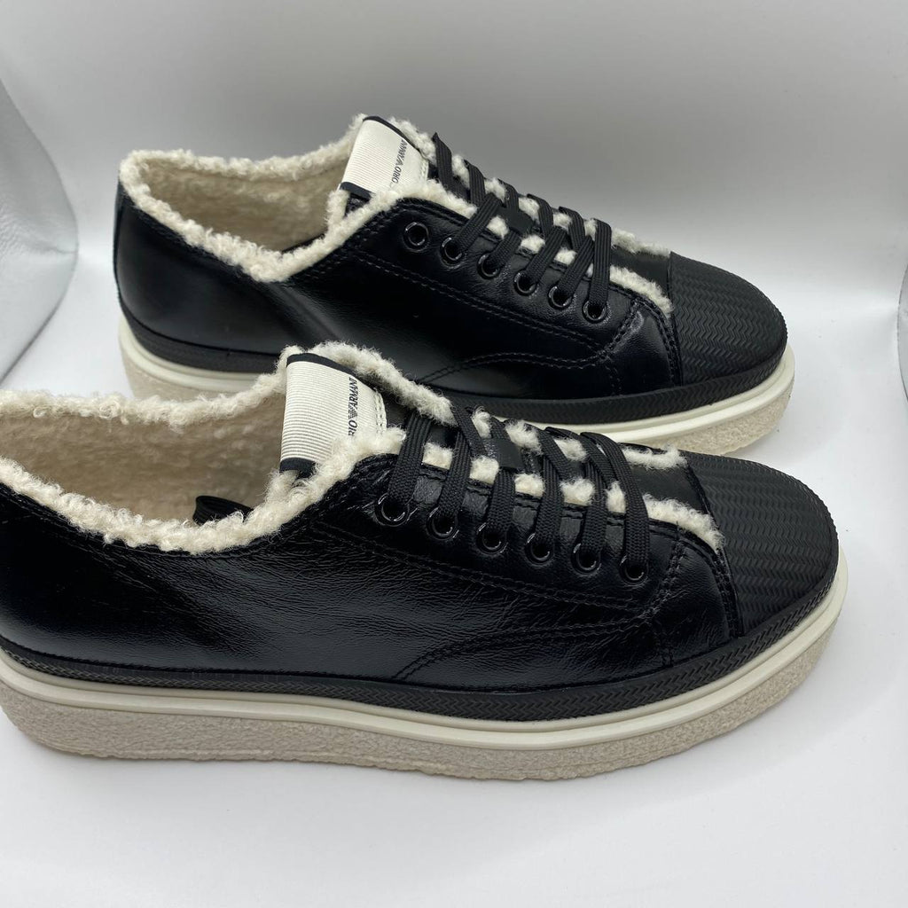 Armani Women's Black Leather Faux Fur Sneakers - UK 5 | EU 38