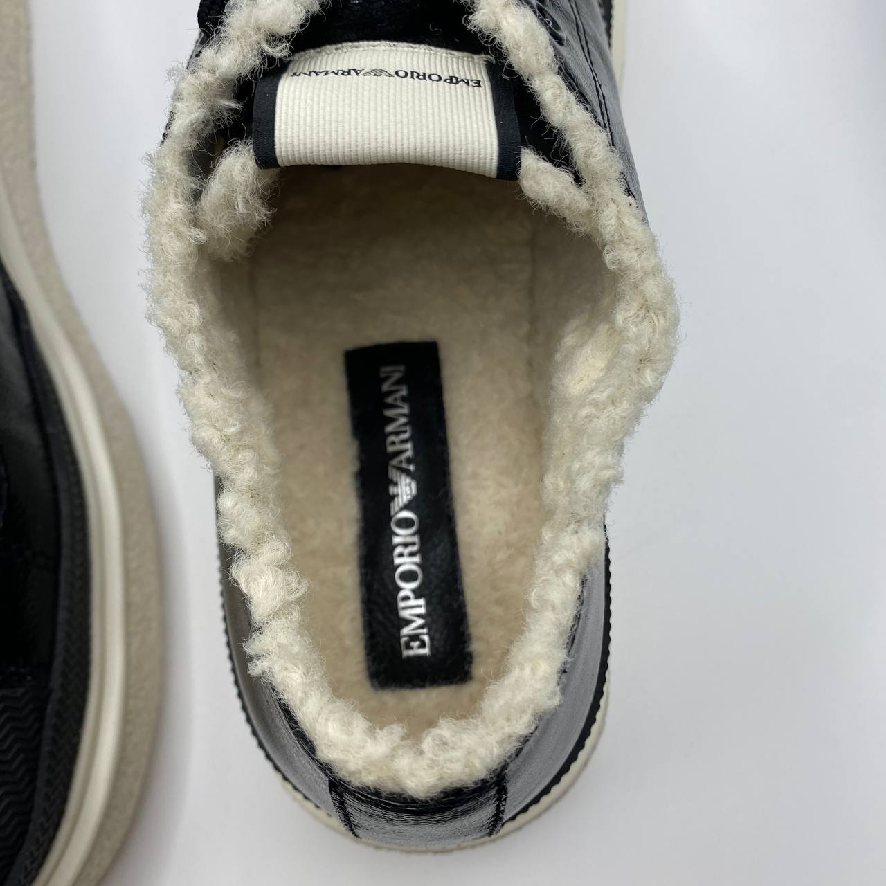 Armani Women's Black Leather Faux Fur Sneakers - UK 5 | EU 38