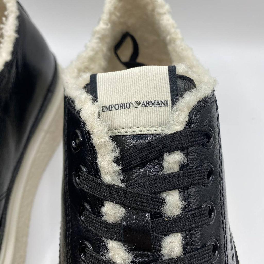 Armani Women's Black Leather Faux Fur Sneakers - UK 5 | EU 38