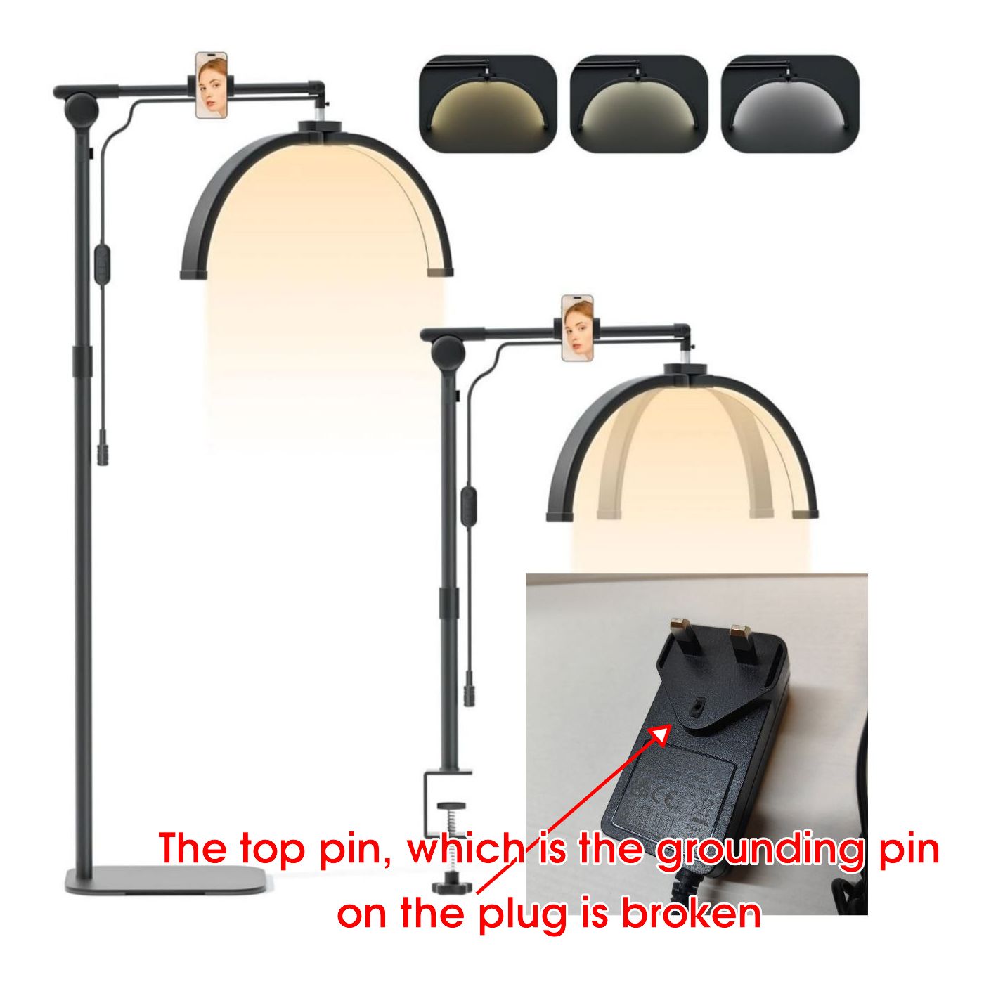 Lmaqfum 2-in-1 Half-Moon Lash Light - Foldable Floor & Desk Lamp