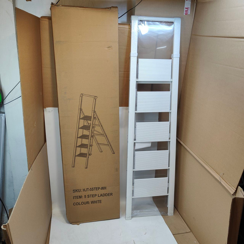 HBTower 5 Step Ladder | Foldable Aluminium Step Stool with Handrails