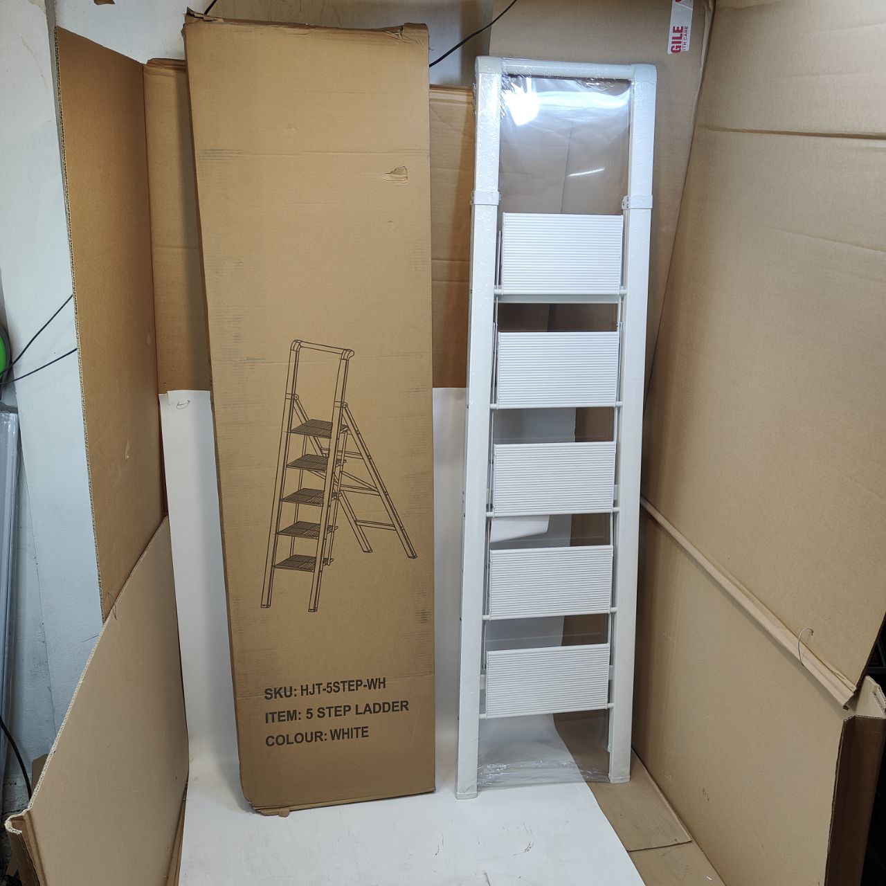 HBTower 5 Step Ladder | Foldable Aluminium Step Stool with Handrails