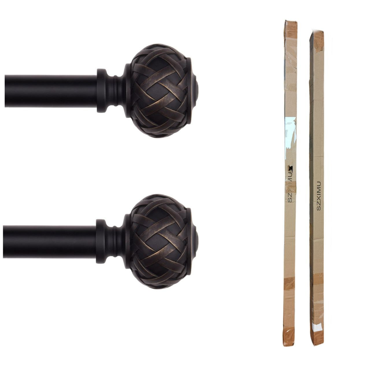 SZXIMU Extendable Curtain Pole | 182-365cm Black Metal Rod | 2pcs