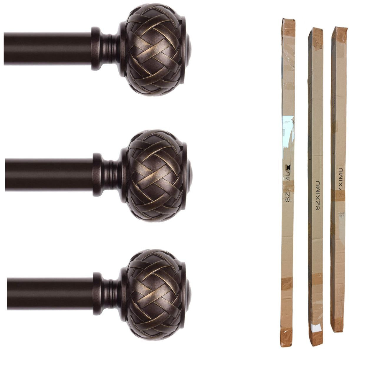 SZXIMU Extendable Curtain Rod 182-365cm | Netted Finials – Brown