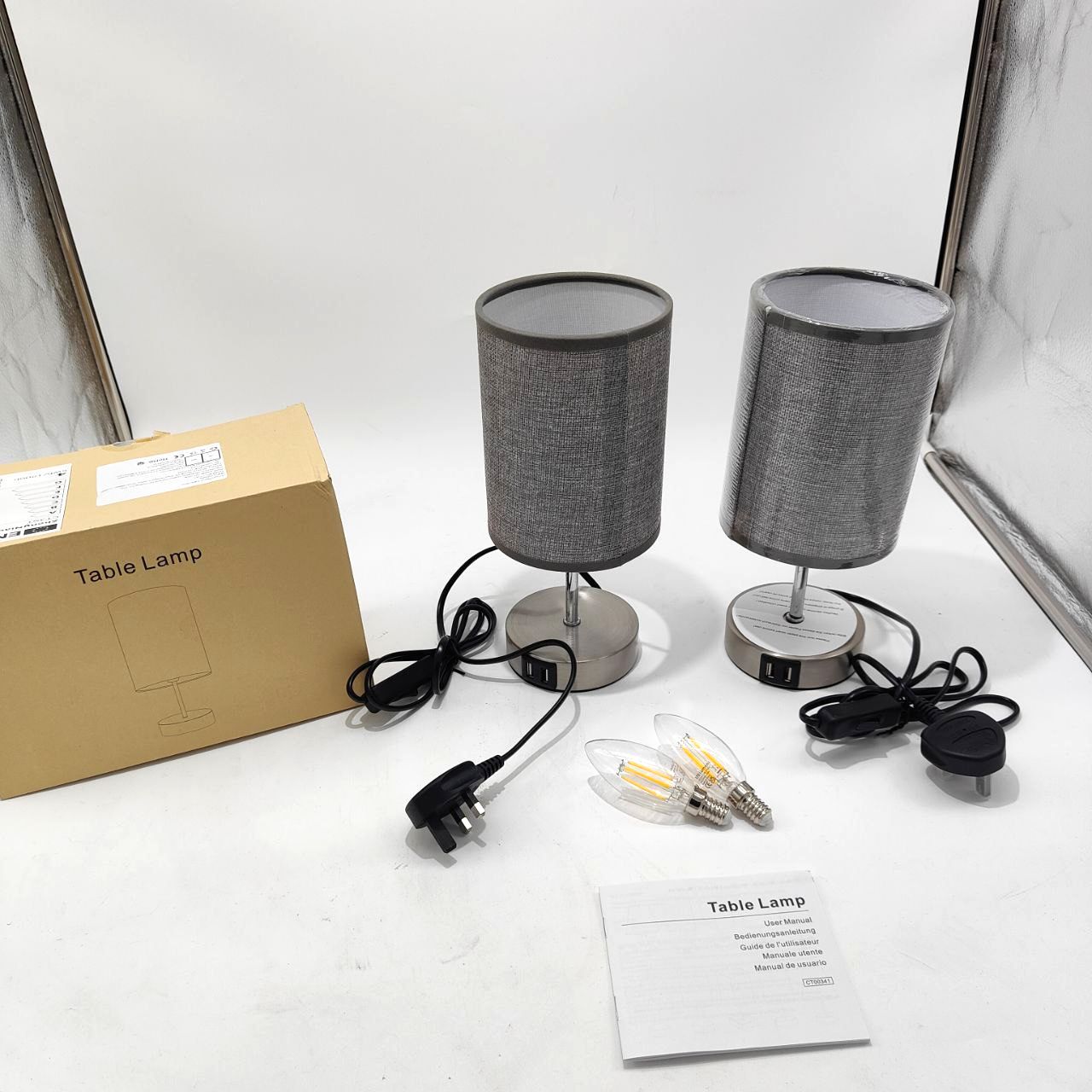 Lightess Touch Bedside Lamps – Set of 2 Grey USB Dimmable Table Lamps