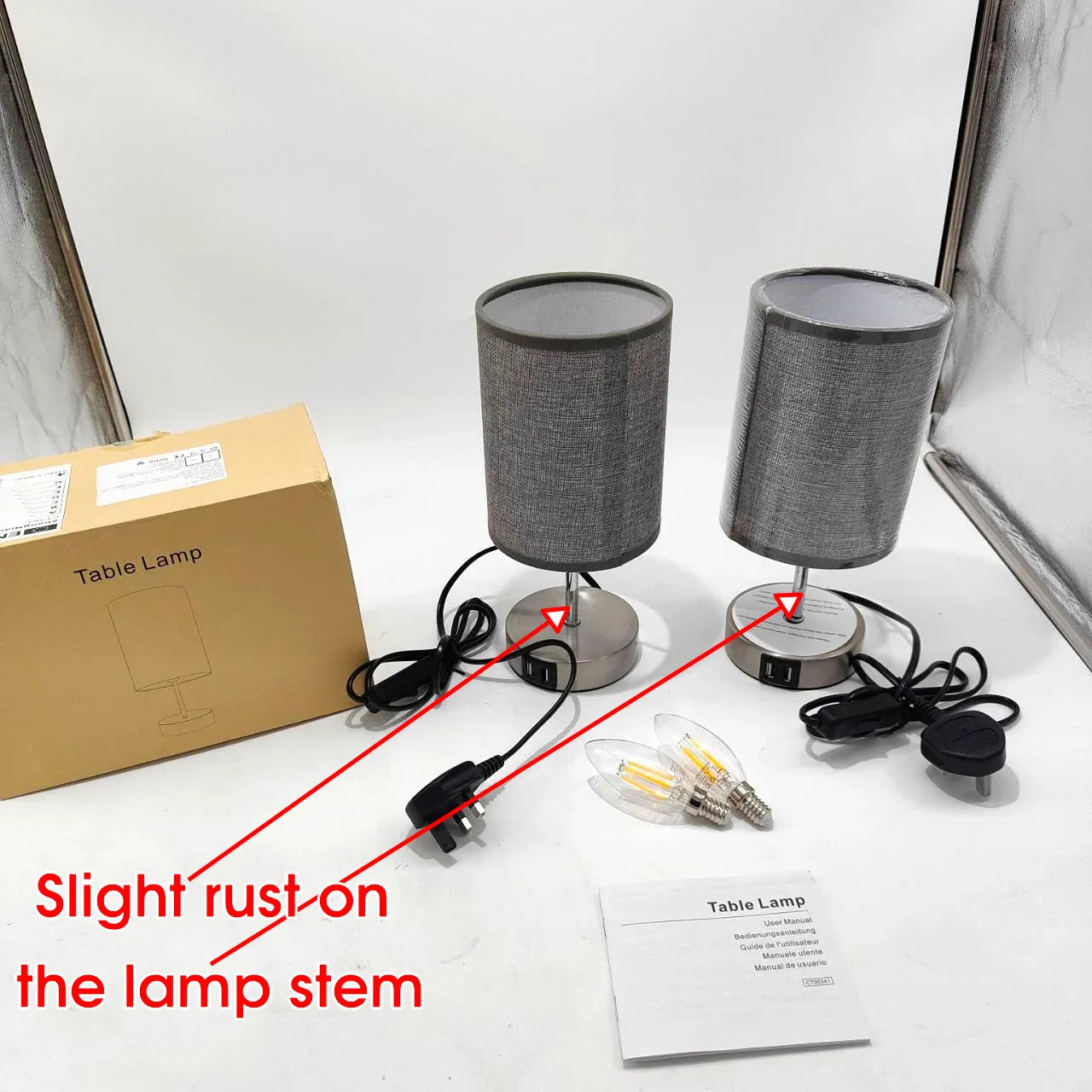 Lightess Touch Bedside Lamps – Set of 2 Grey USB Dimmable Table Lamps