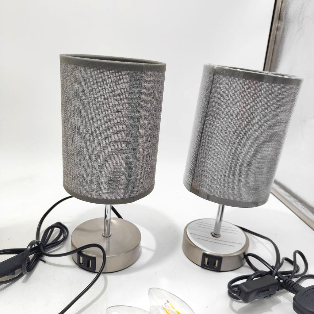 Lightess Touch Bedside Lamps – Set of 2 Grey USB Dimmable Table Lamps