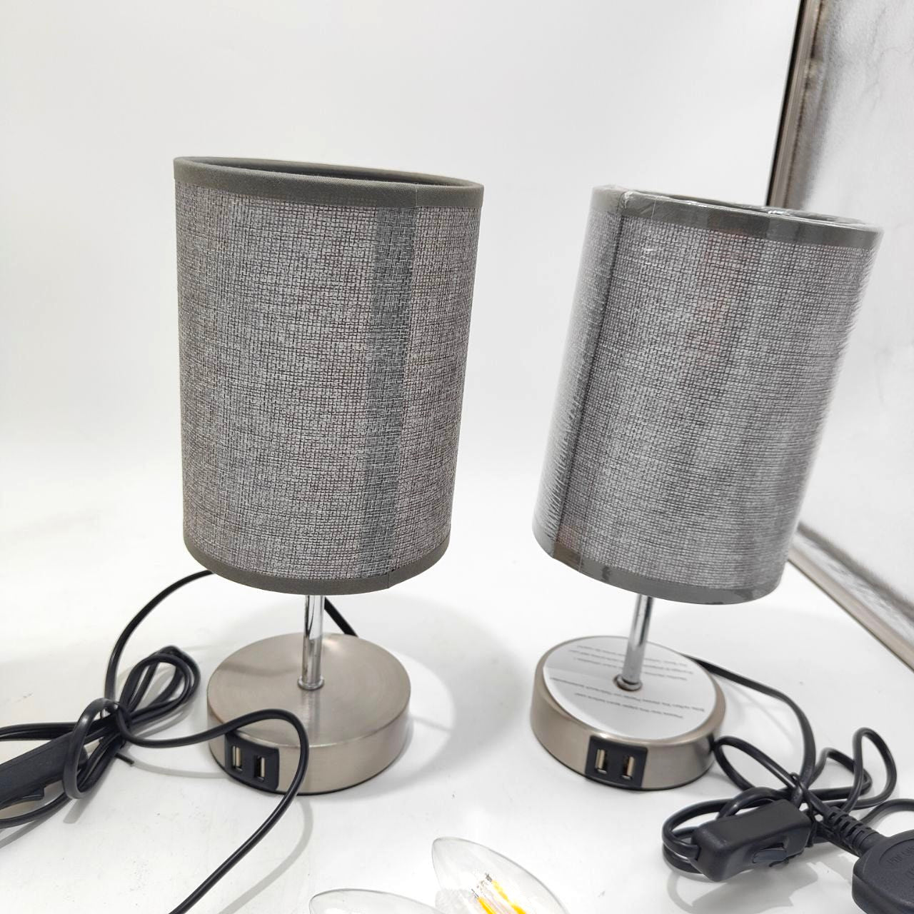 Lightess Touch Bedside Lamps – Set of 2 Grey USB Dimmable Table Lamps