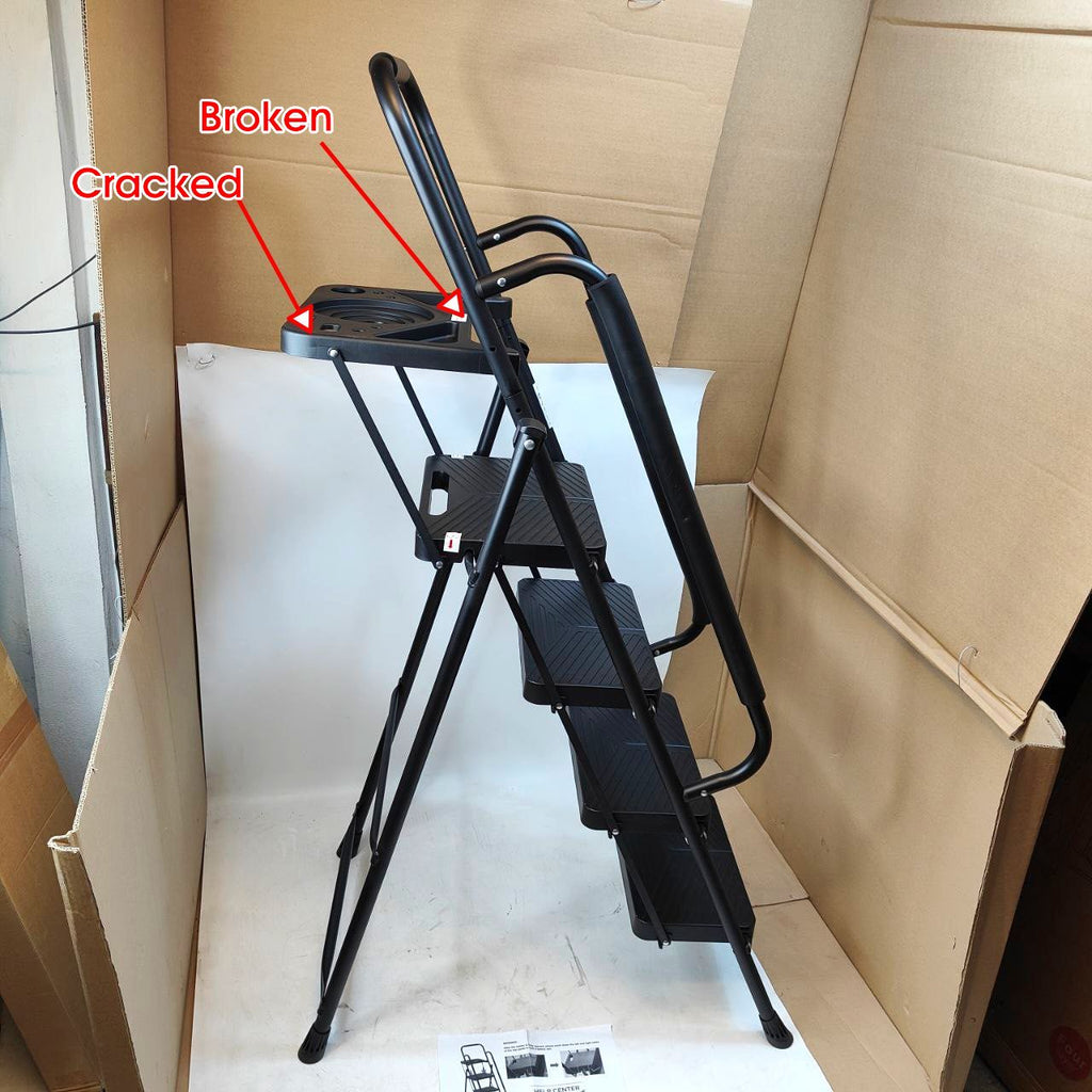 EPROSMIN 4-Step Folding Ladder with Handrails and Tool Tray – Steel