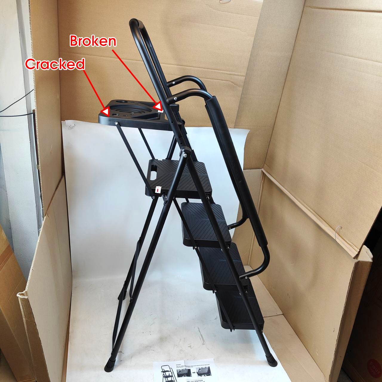 EPROSMIN 4-Step Folding Ladder with Handrails and Tool Tray – Steel