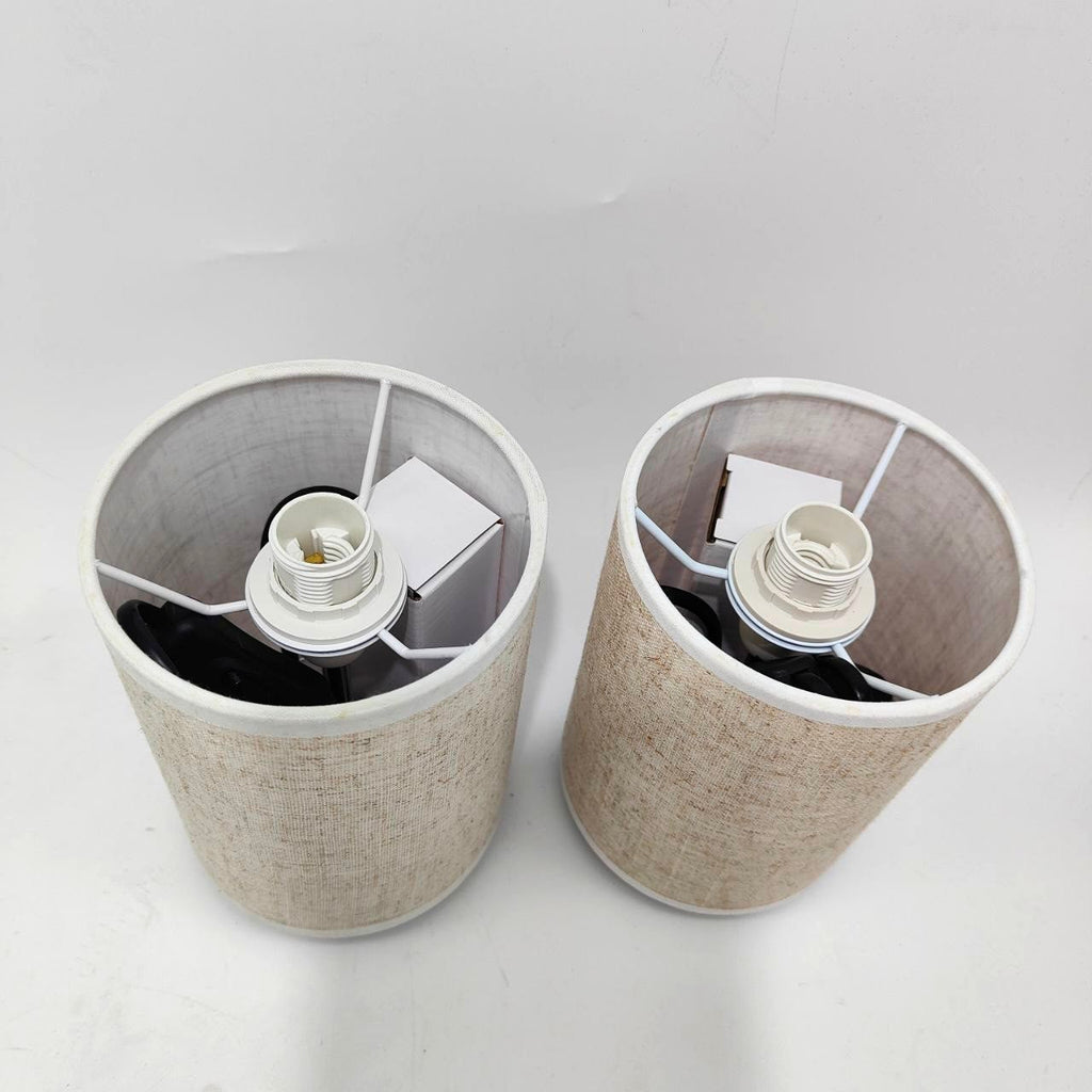 Lightsjoy Dimmable Touch Bedside Lamps – Grey Fabric Table Lamps (Set of 2)