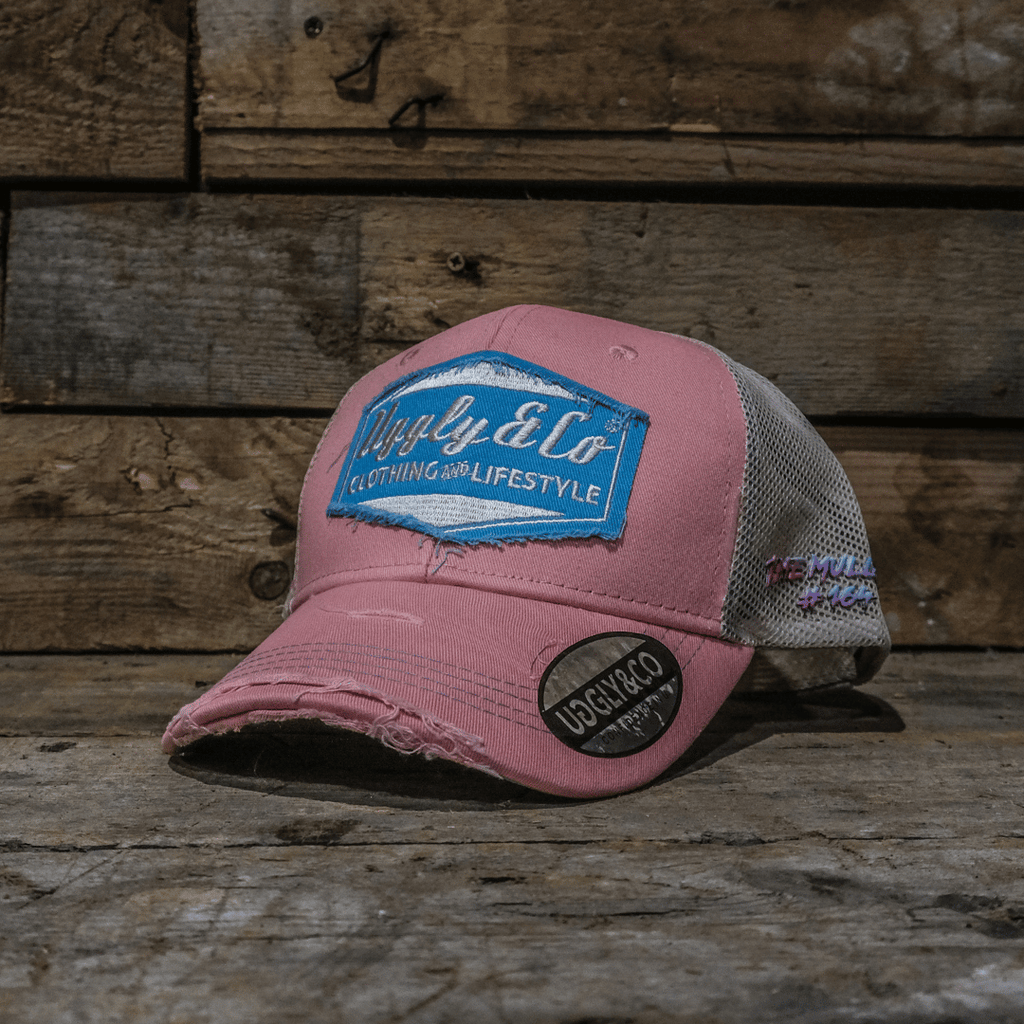 Uggly & Co Pastel Pink & Blue Diamond Trucker Hat – Vintage Mesh Cap