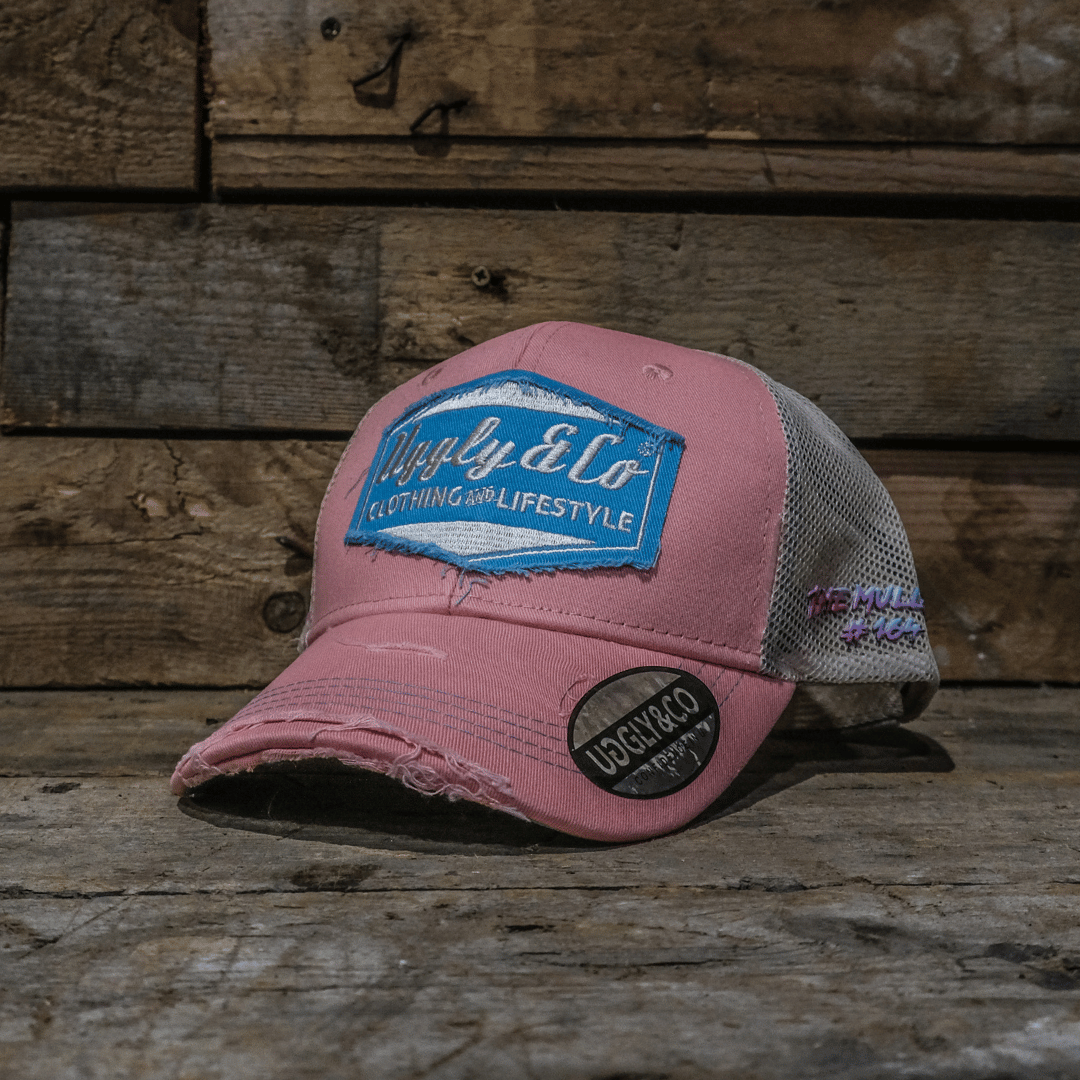 Uggly & Co Pastel Pink & Blue Diamond Trucker Hat – Vintage Mesh Cap