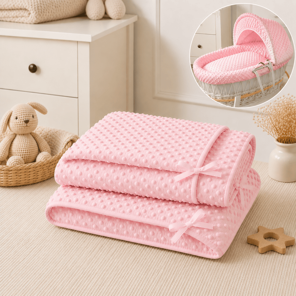 For Your Little One Pink Dimple Moses Basket Bedding Set – 3 Piece