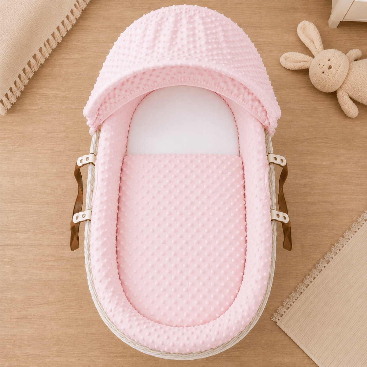 For Your Little One Pink Dimple Moses Basket Bedding Set – 3 Piece