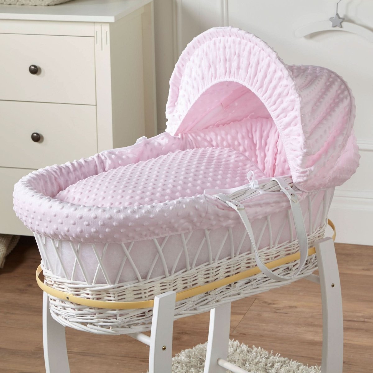 For Your Little One White Wicker Baby Moses Basket & Stand - Pink