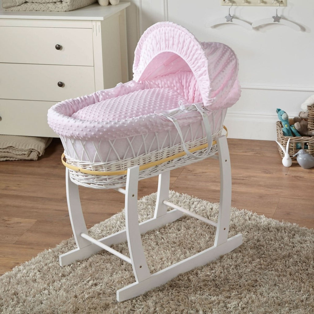 For Your Little One White Wicker Baby Moses Basket & Stand - Pink