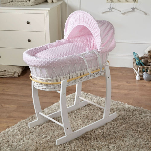For Your Little One White Wicker Baby Moses Basket & Stand - Pink