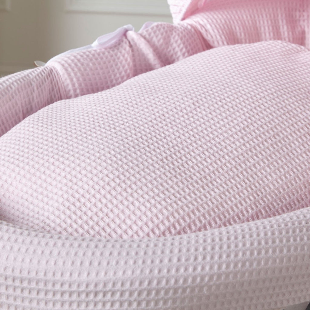 For Your Little One Baby Moses Basket - Grey Wicker & Pink Waffle Bedding
