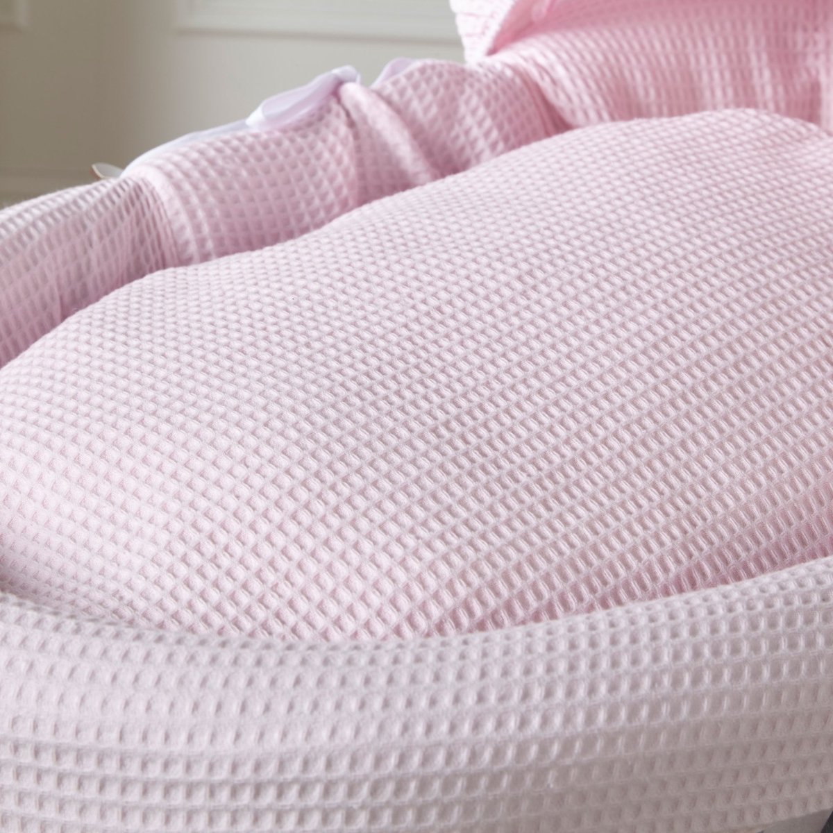 For Your Little One Baby Moses Basket - Grey Wicker & Pink Waffle Bedding