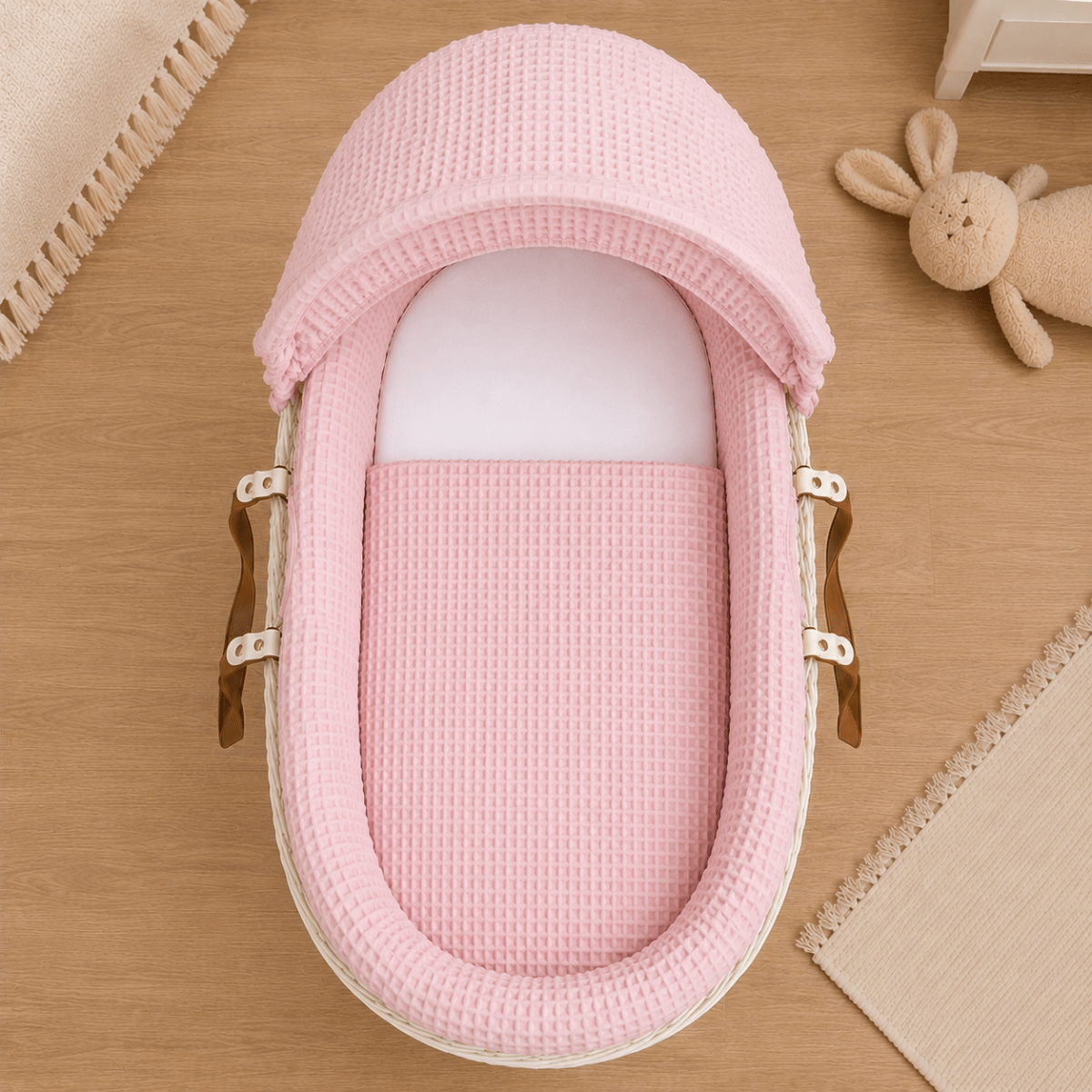Pink Waffle Moses Basket Bedding Set | For Your Little One – 3 Piece
