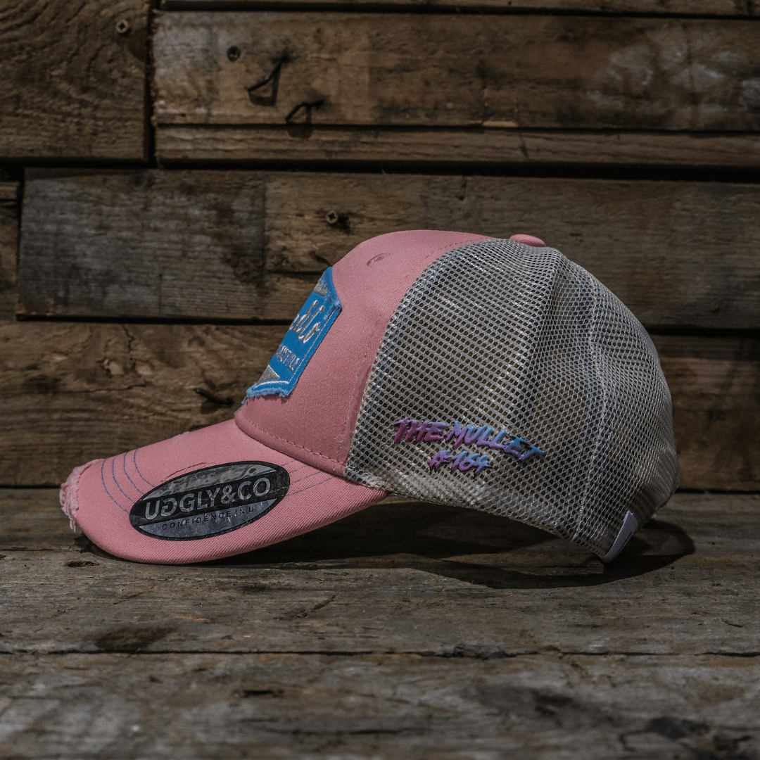 Uggly & Co Pastel Pink & Blue Diamond Trucker Hat – Vintage Mesh Cap