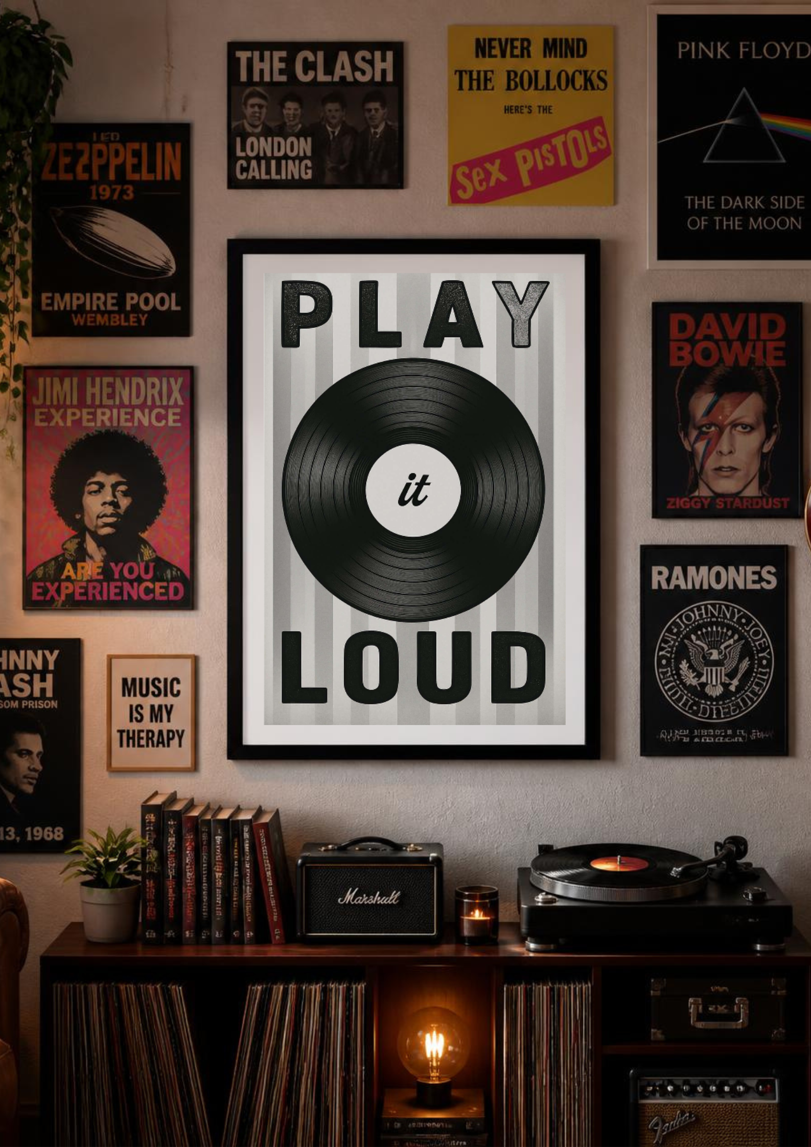 Play It Loud Vinyl Record Wall Art – Retro Music Poster for Studio & Home Decor