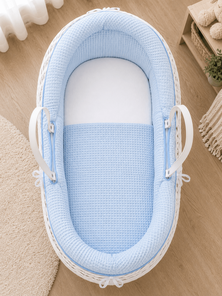 For Your Little One Blue Waffle Moses Basket Bedding Set – 2 Piece