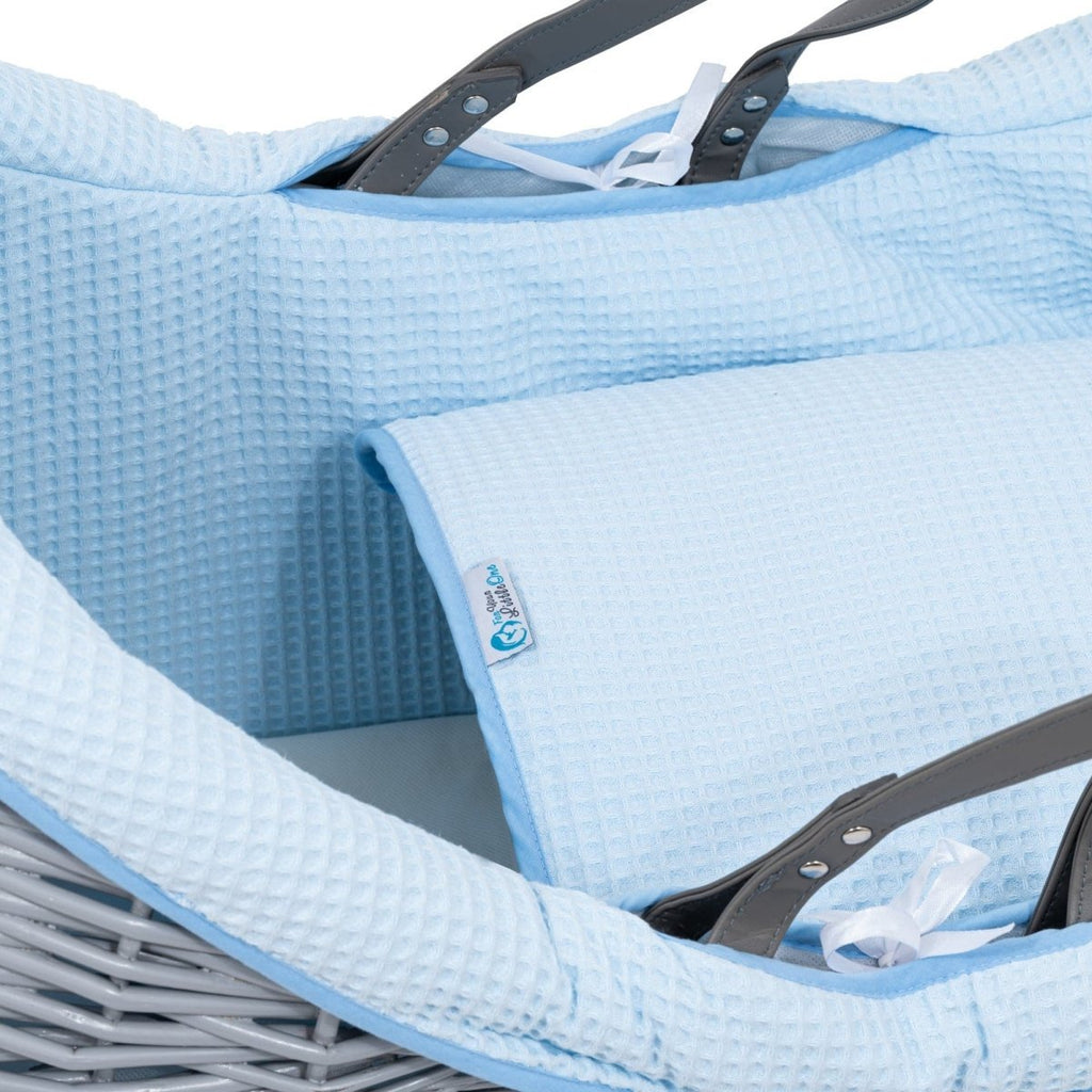 For Your Little One Blue Waffle Moses Basket Bedding Set – 2 Piece