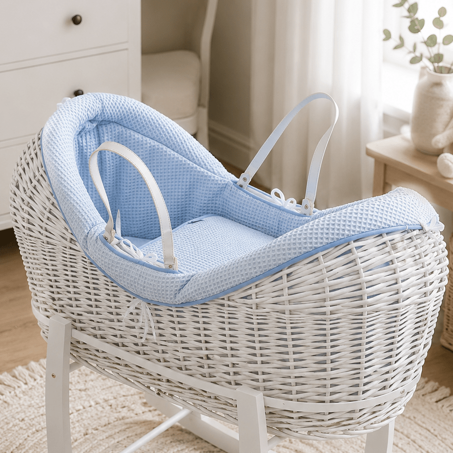 For Your Little One Blue Waffle Moses Basket Bedding Set – 2 Piece