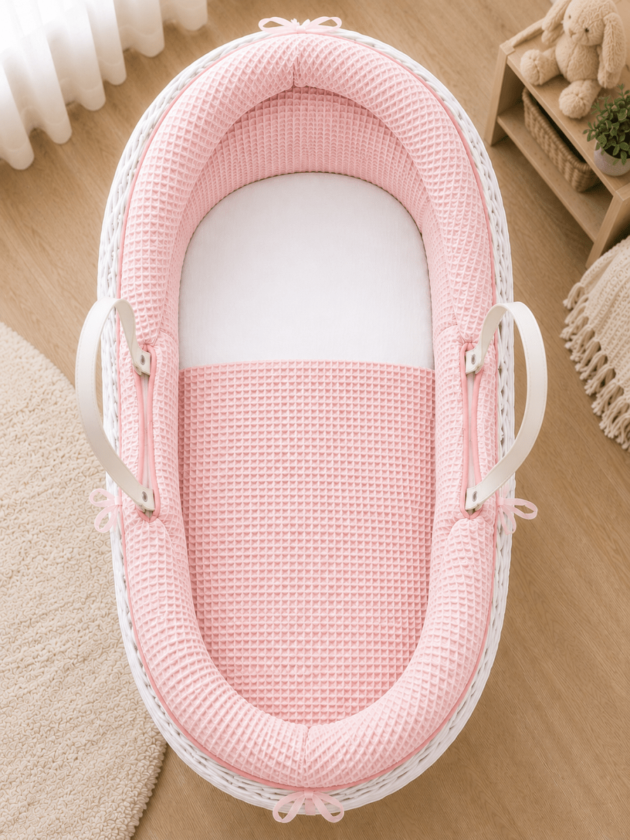 For Your Little One Pink Waffle Moses Basket Bedding Set with Quilt