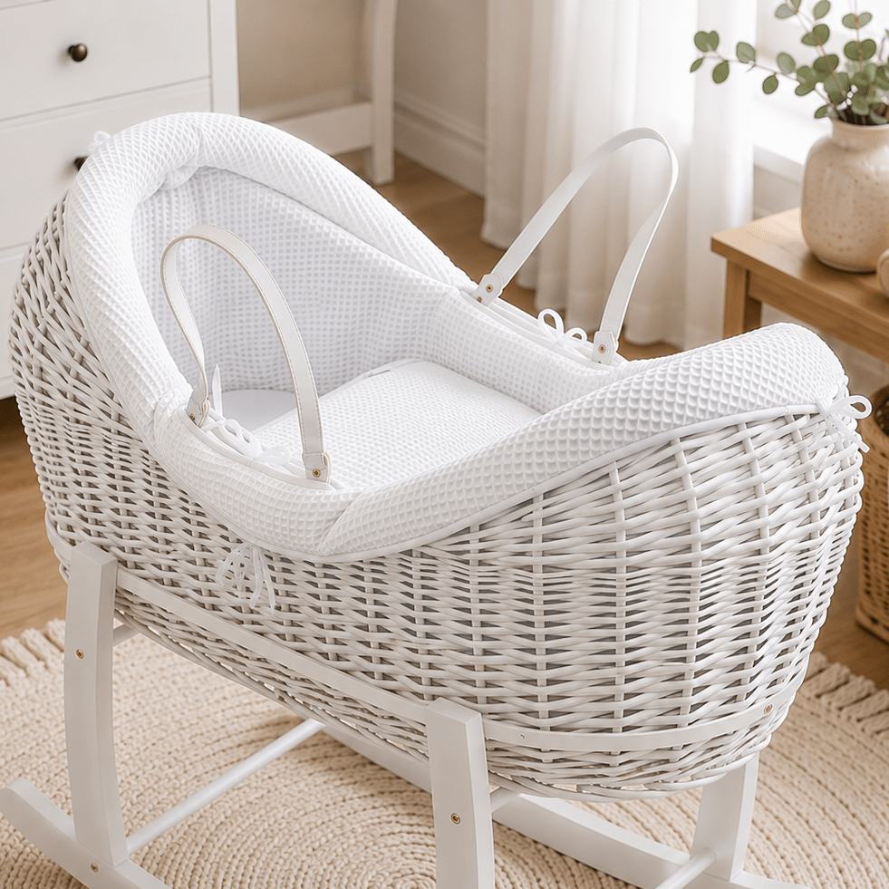 For Your Little One White Waffle Moses Basket Bedding Set with Quilt