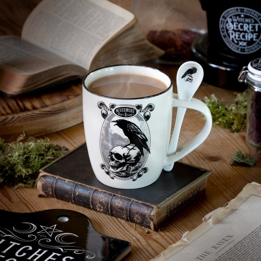 Alchemy Gothic Poe’s Raven Bone China Mug & Spoon Set - 390ml