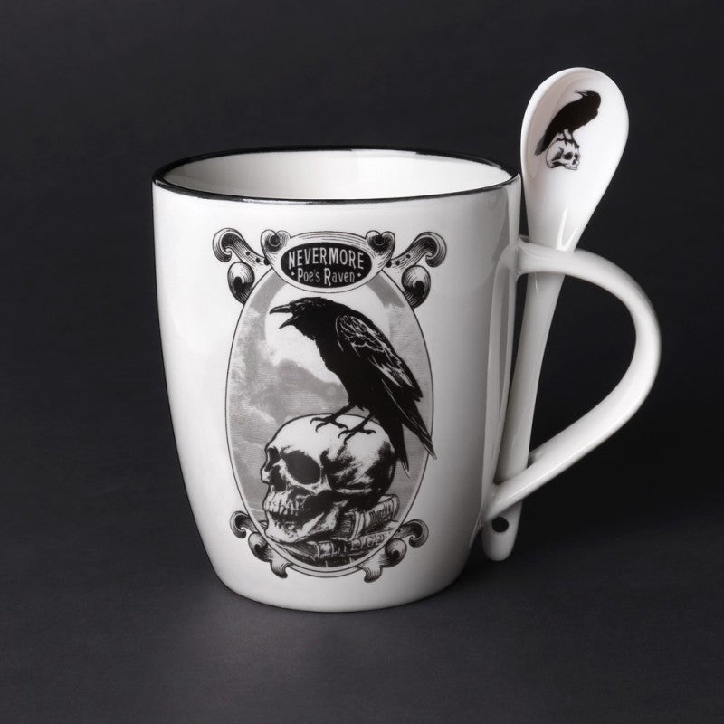 Alchemy Gothic Poe’s Raven Bone China Mug & Spoon Set - 390ml