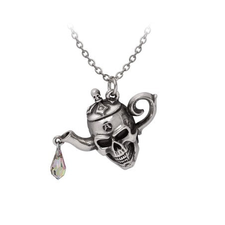 Alchemy Gothic Skull Teapot Necklace | Pewter & Crystal Pendant