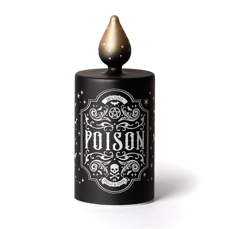 Alchemy Gothic Poison Flame Lamp – Etched Black Glass LED Bottle Light