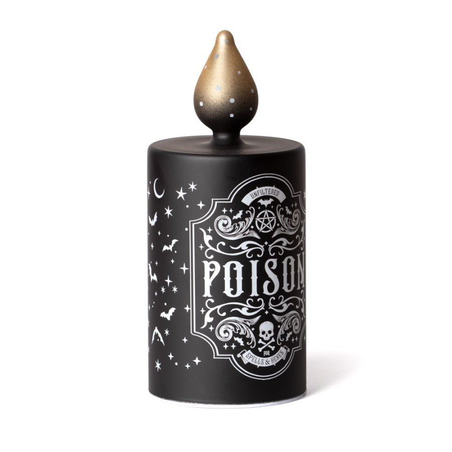 Alchemy Gothic Poison Flame Lamp – Etched Black Glass LED Bottle Light