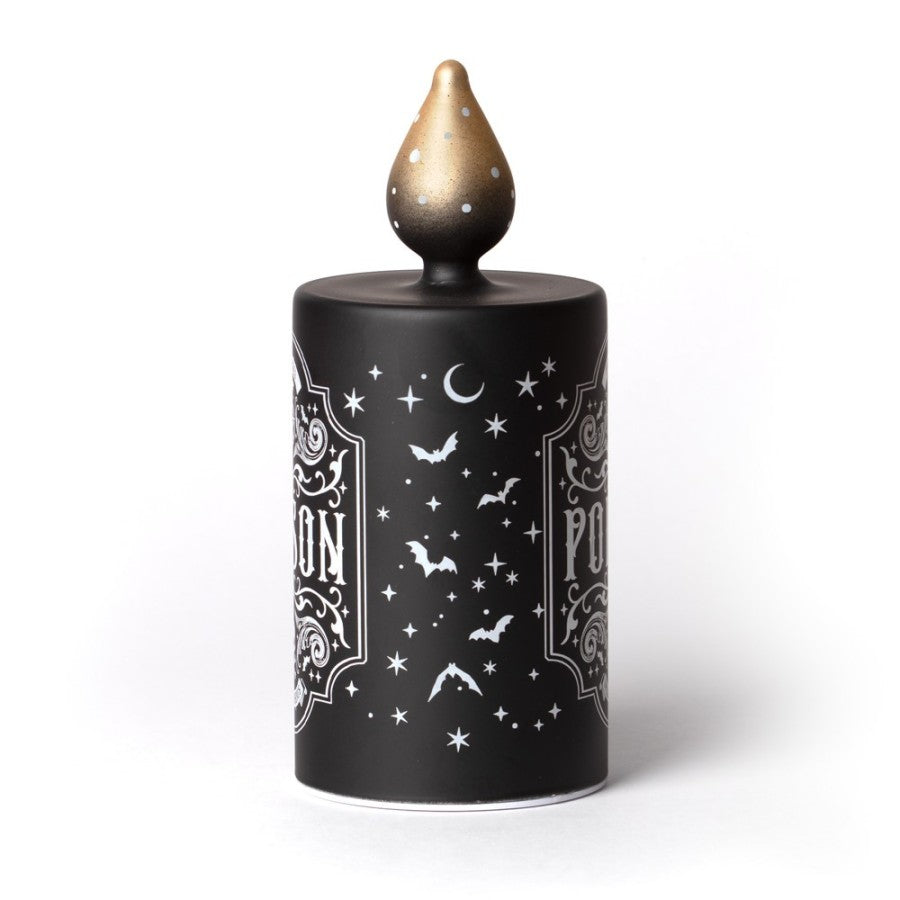 Alchemy Gothic Poison Flame Lamp – Etched Black Glass LED Bottle Light