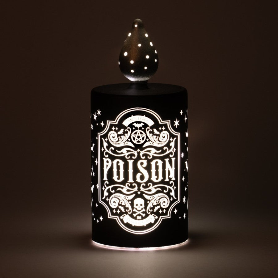 Alchemy Gothic Poison Flame Lamp – Etched Black Glass LED Bottle Light